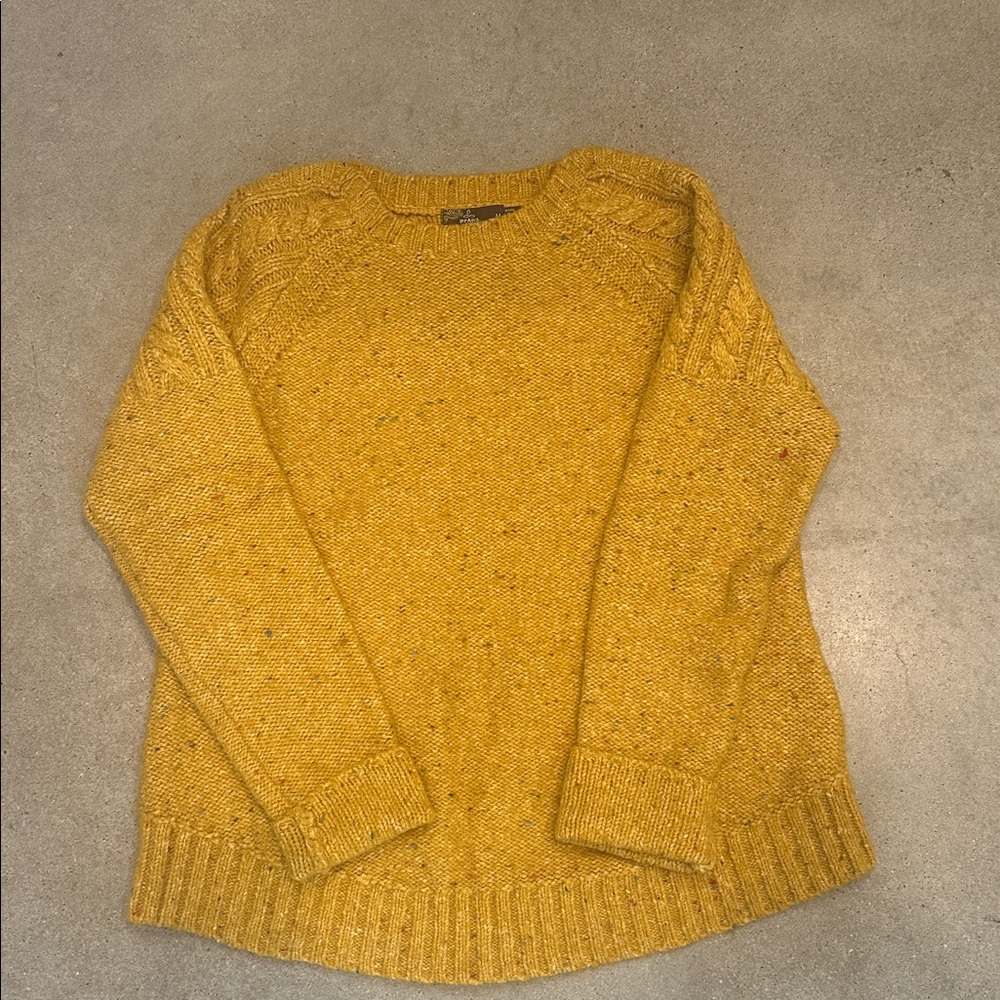 Prana Mustard Yellow Cable Knit Sweater Women's Medium Wool Blend